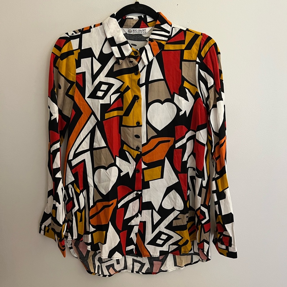 Vintage Big Dart Geometric Pop Art Long Sleeve Women’s Blouse